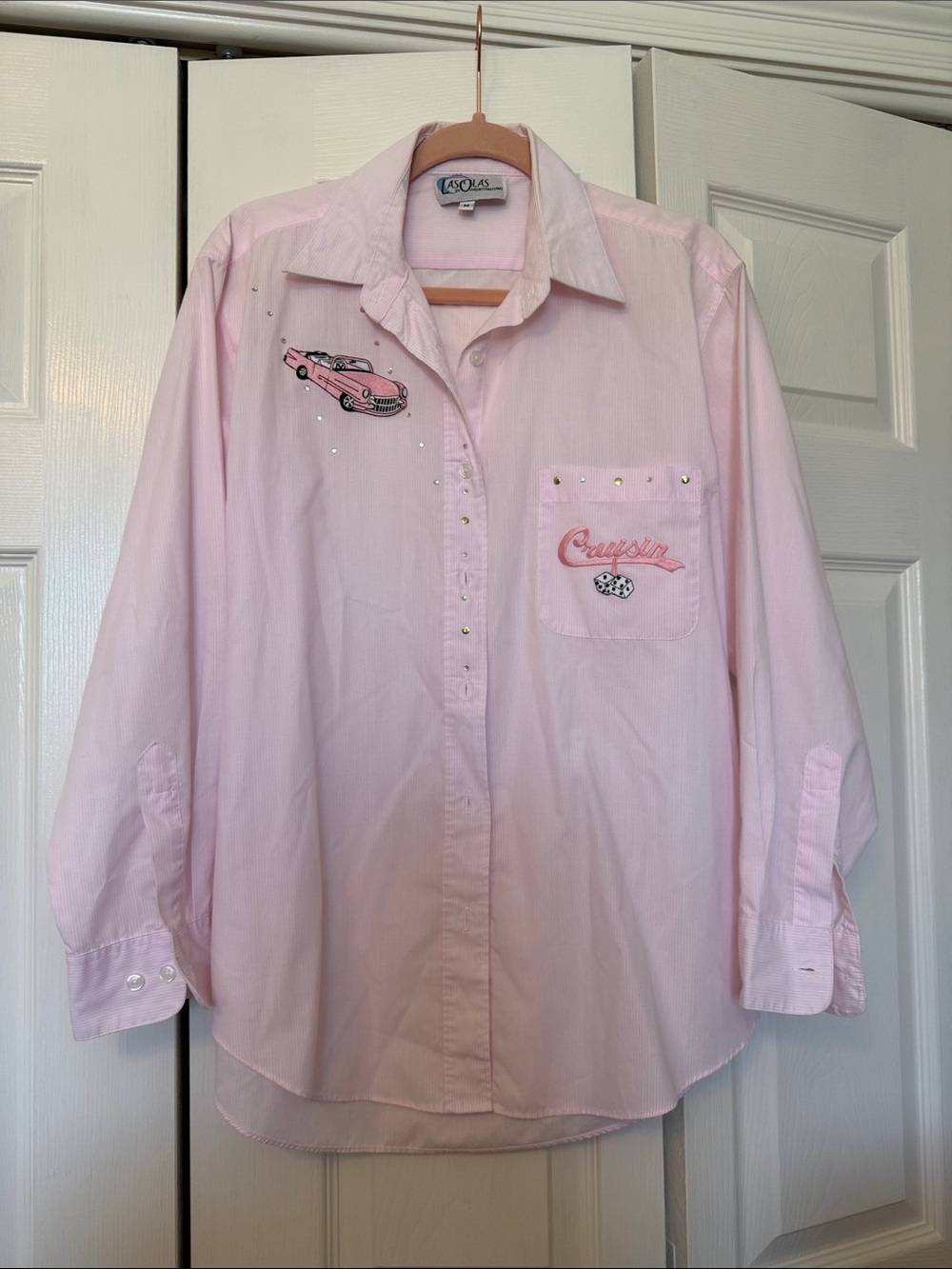 Lasolas Light Pink Embroidered Button-Up Blouse